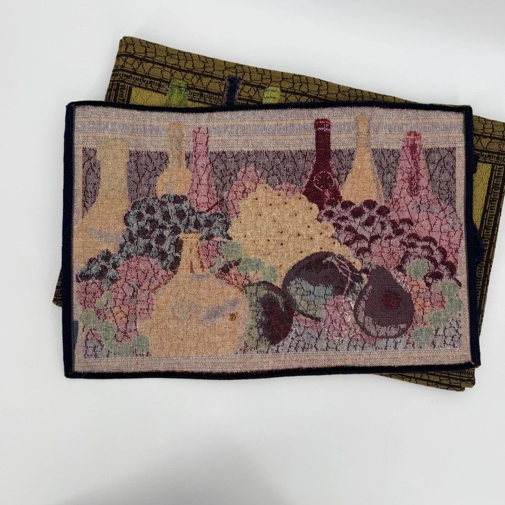 Vintage Tapestry Placemats Set Wine Grape Fruit Tuscan Italian Country Woven 6